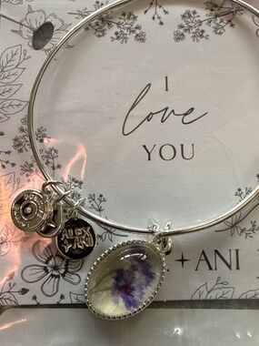 NEW! Alex And Ani Printed Flower 'Daughter' Charm Bangle Bracelet